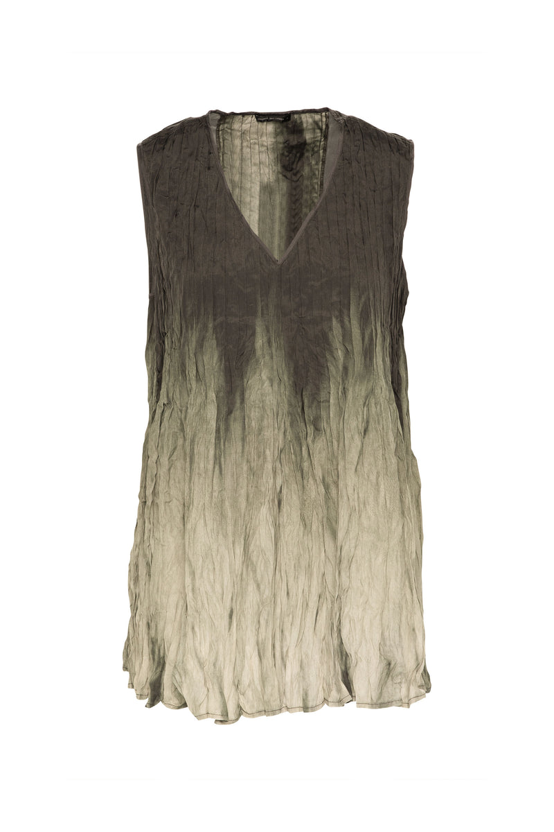 Crinkle V.Neck Sleeveless Swing Tunic Earth