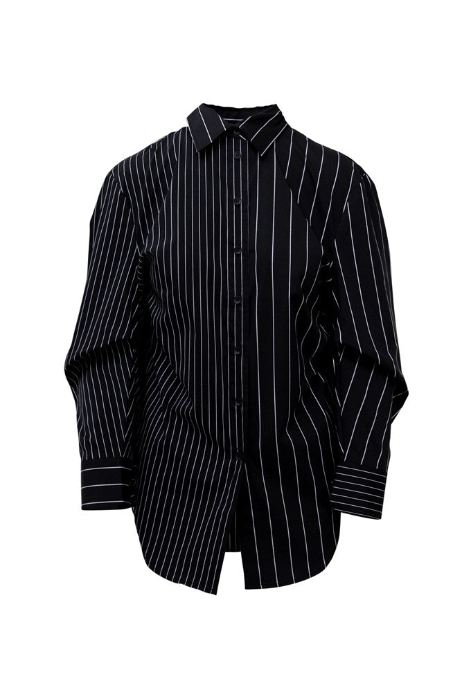 Stretch Cotton Cocoon Oversized Shirt Frias Black Stripe