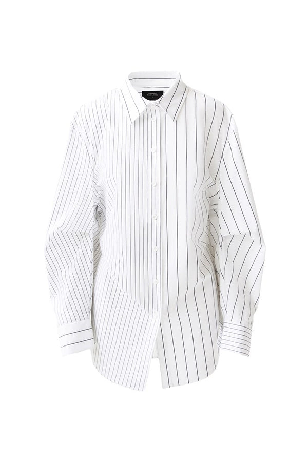 Stretch Cotton Cocoon Oversized Shirt Frias White Stripe