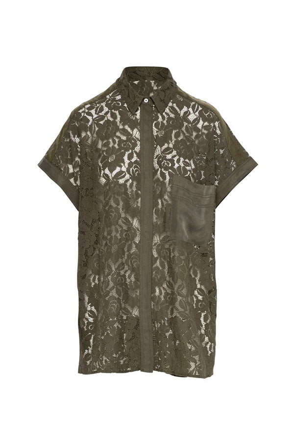 Cotton Lace Relaxed Fit Short Sleeve Shirt Zermat Moss