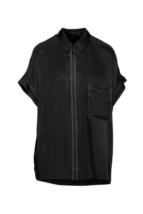 Twill Viscose Relaxed Fit Short Sleeve Shirt Zermat Black