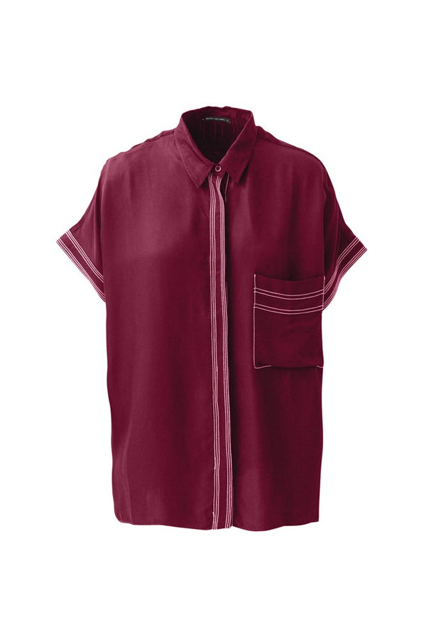 Twill Viscose Relaxed Fit Short Sleeve Shirt Zermat Cherry