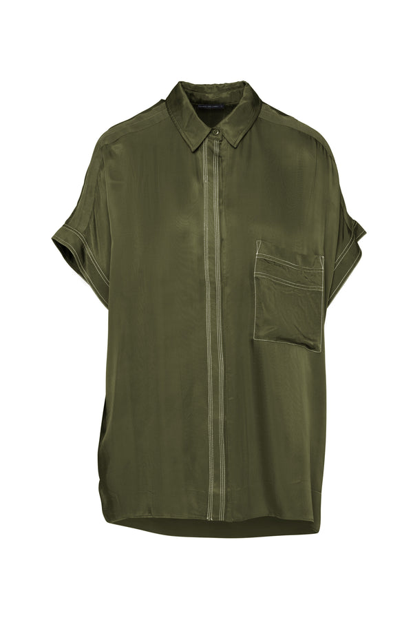 Twill Viscose Relaxed Fit Short Sleeve Shirt Zermat Olive