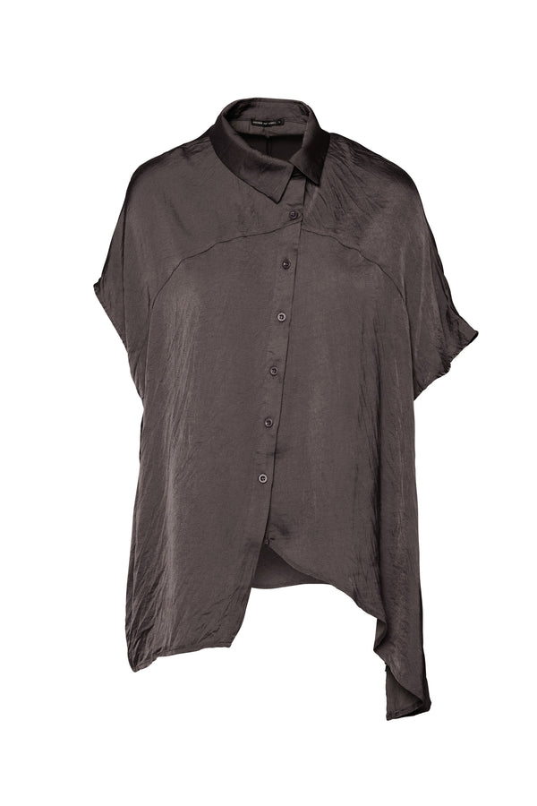 Breathable Airflow Tech Poly Asymmetric Cap Sleeve Shirt Pyrgi Mocha