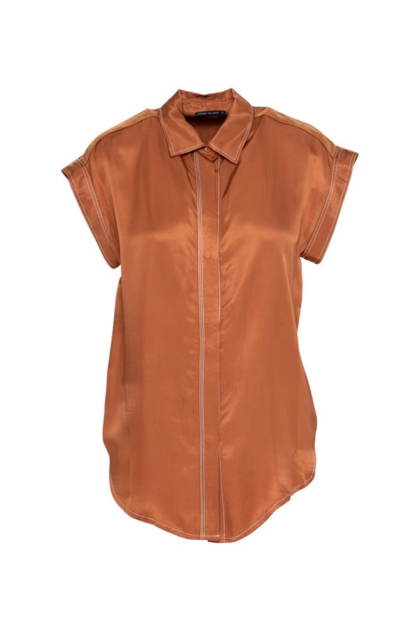 Twill Viscose Curved Hem Cap Sleeve Shirt Levanzo Rust
