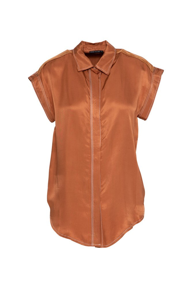 Twill Viscose Curved Hem Cap Sleeve Shirt Levanzo Rust
