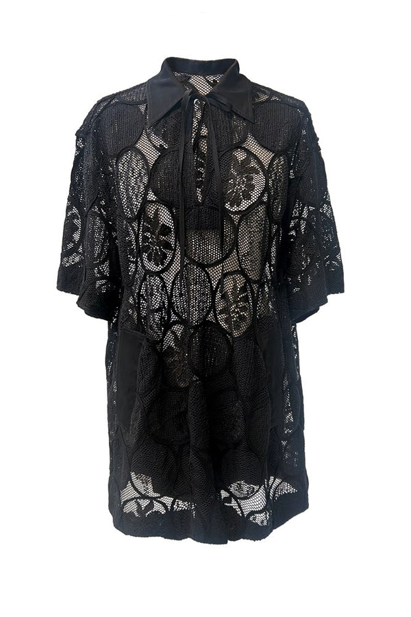 Cotton Blend A.Line Short Sleeve Tunic Shirt Samos Black