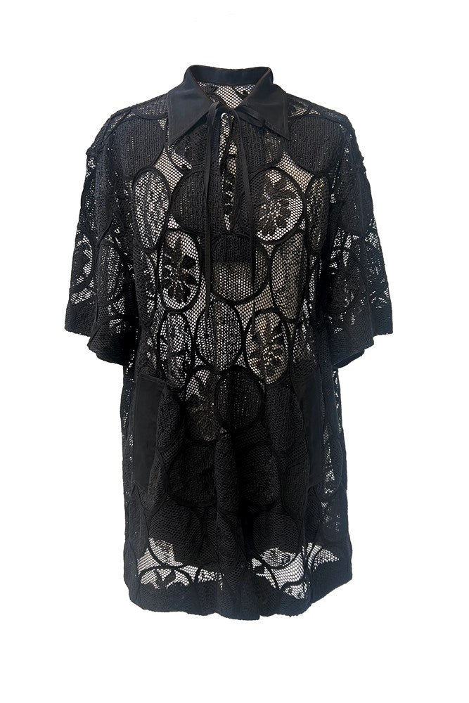 Cotton Blend A.Line Short Sleeve Tunic Shirt Samos Black