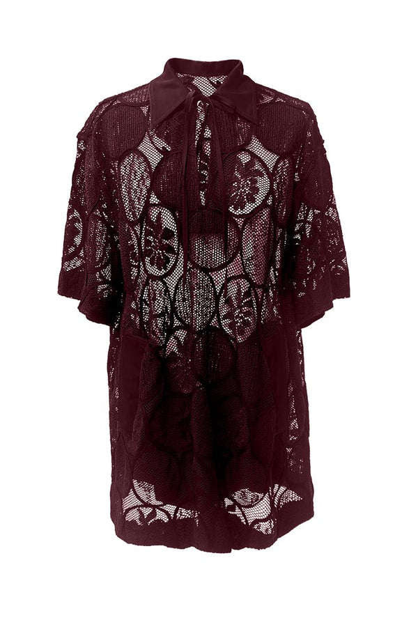 Cotton Blend A.Line Short Sleeve Tunic Shirt Samos Merlot