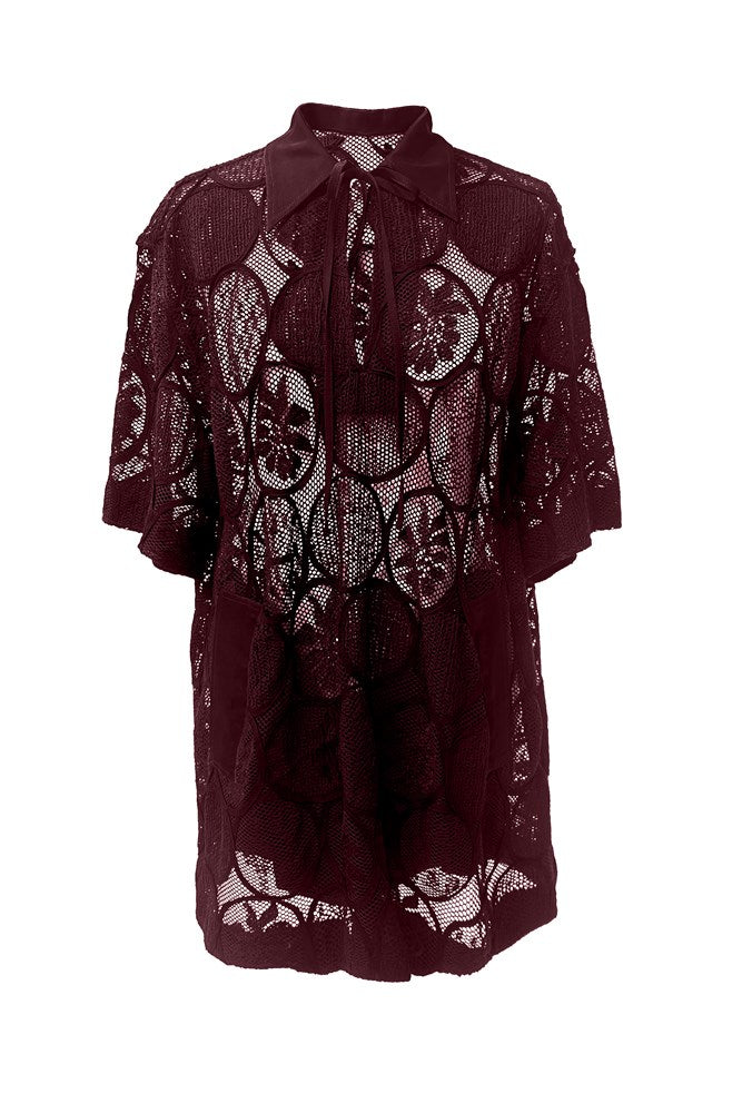 Cotton Blend A.Line Short Sleeve Tunic Shirt Samos Merlot
