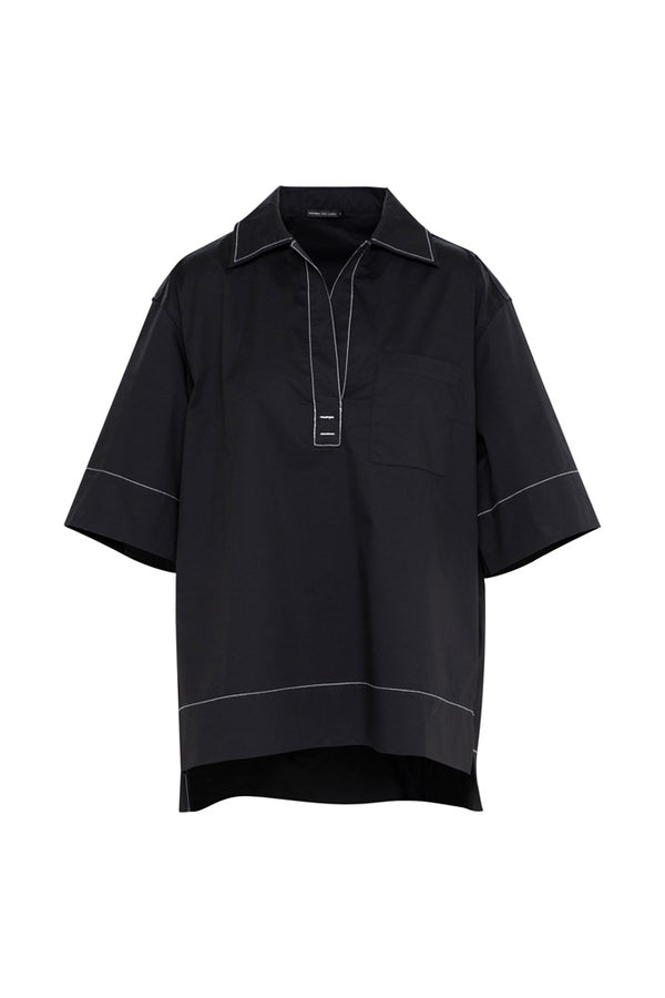 Crisp Cotton Stretch Short Sleeve Tunic Shirt Paros Blk/Wht