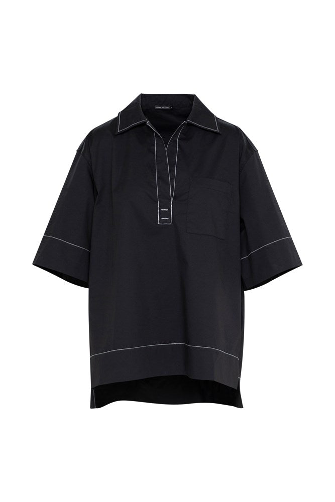 Crisp Cotton Stretch Short Sleeve Tunic Shirt Paros Blk/Wht