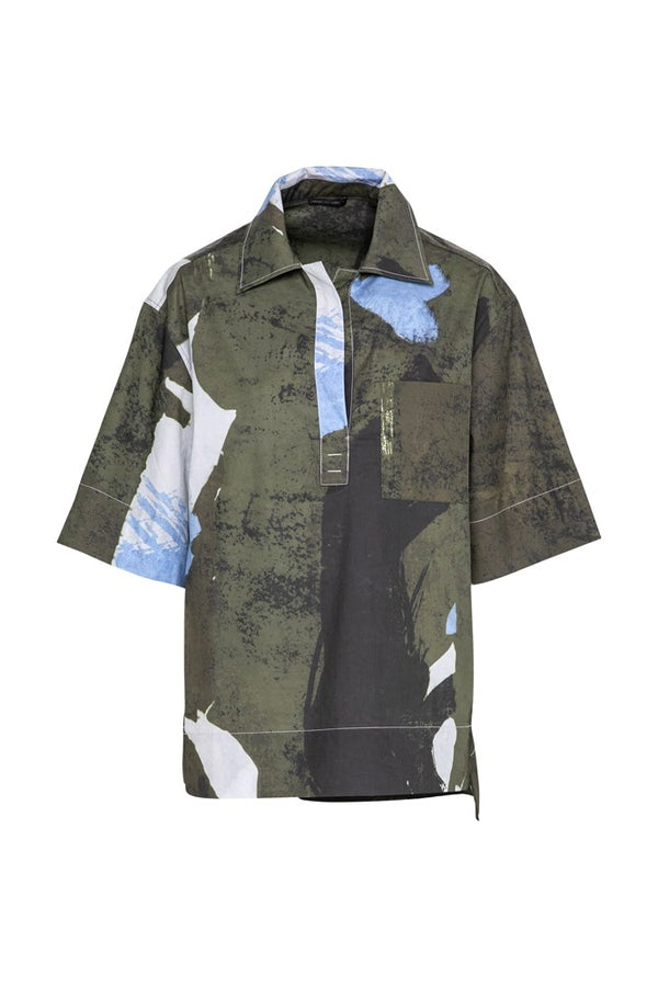 Crisp Cotton Stretch Short Sleeve Tunic Shirt Paros Terrain