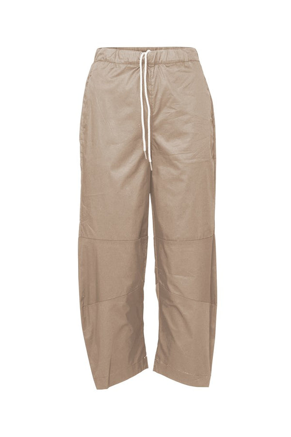 Stretch Techno Barrel Leg Drawstring Waist Pant Ardeche Sand