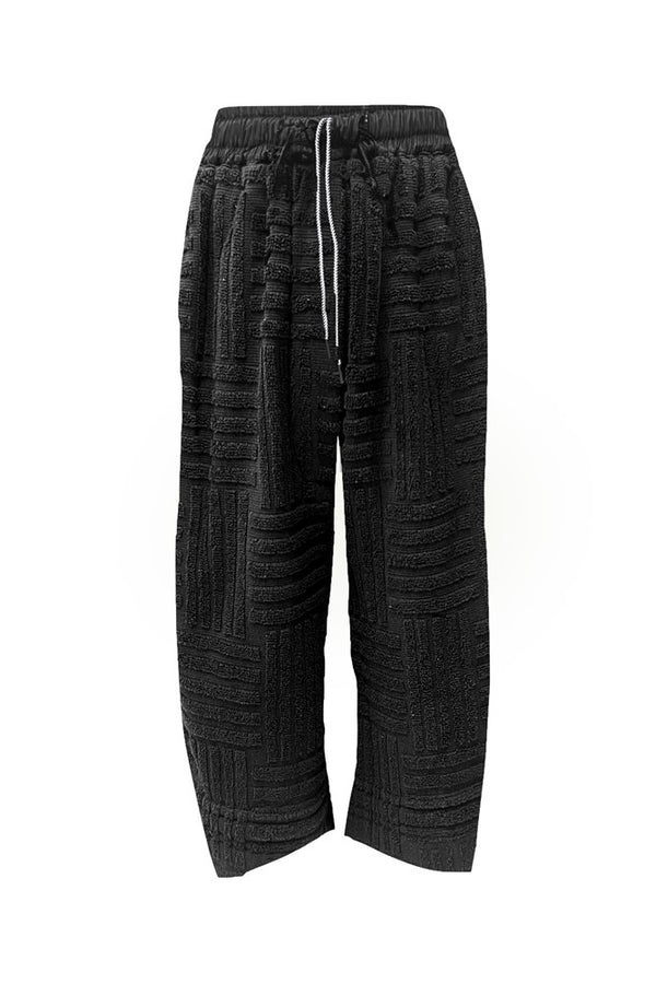 Cotton Blend Towelling Barrel Leg Drawstring Waist Pant Ardeche Black