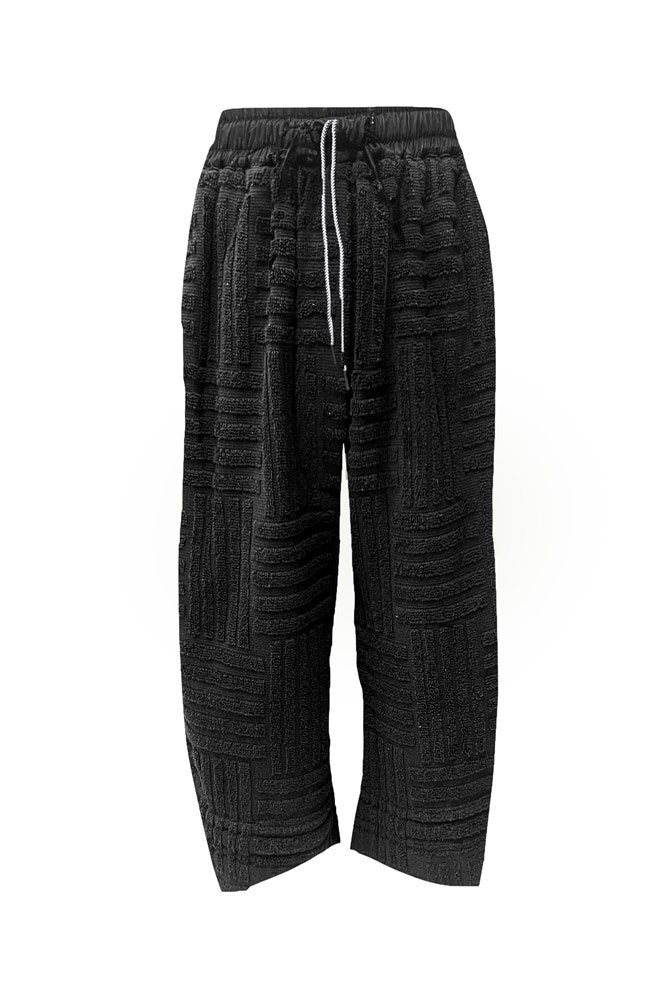 Cotton Blend Towelling Barrel Leg Drawstring Waist Pant Ardeche Black
