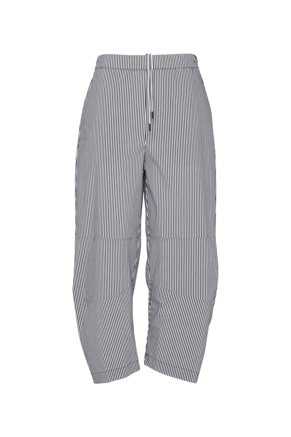 Stretch Cotton Barrel Leg Drawsting Waist Pant Ardeche Charcoal Stripe