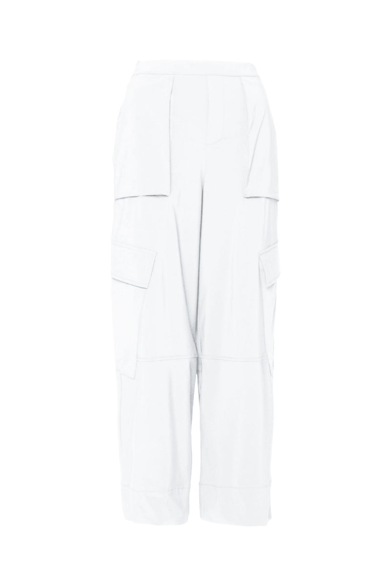 Cotton Stretch Cargo Pocket Wide Leg Pant Iles White