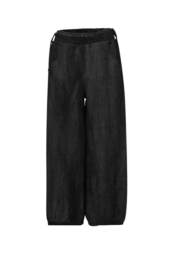 Linen Smock Drawstring Waist Pant Remi Black