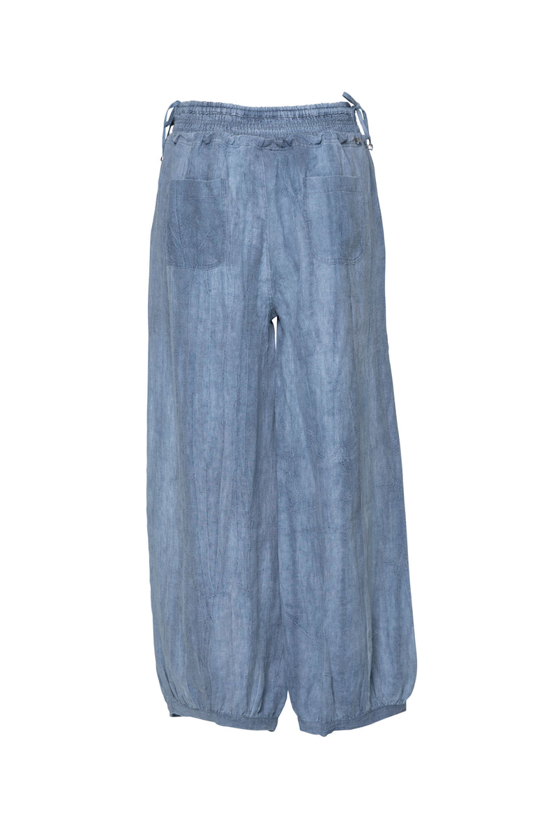 Linen Smock Drawstring Waist Harem Pant Remi Blu