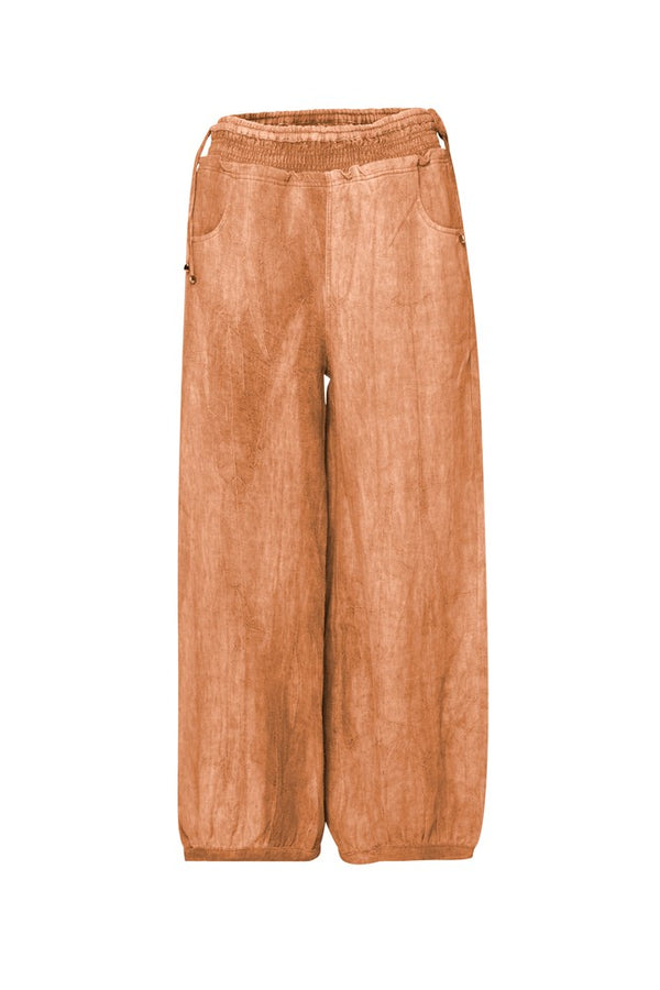 Linen Smock Drawstring Waist Pant Remi Rust