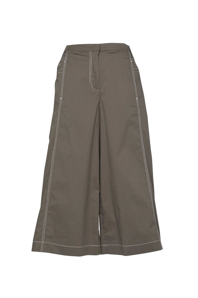 Crisp Cotton Stretch Wide Leg Cropped Pant Montenegro Moss/Wht