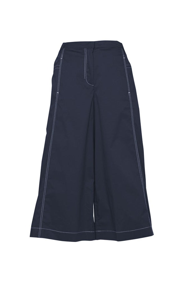 Crisp Cotton Stretch Wide Leg Cropped Pant Montenegro Sea/Wht