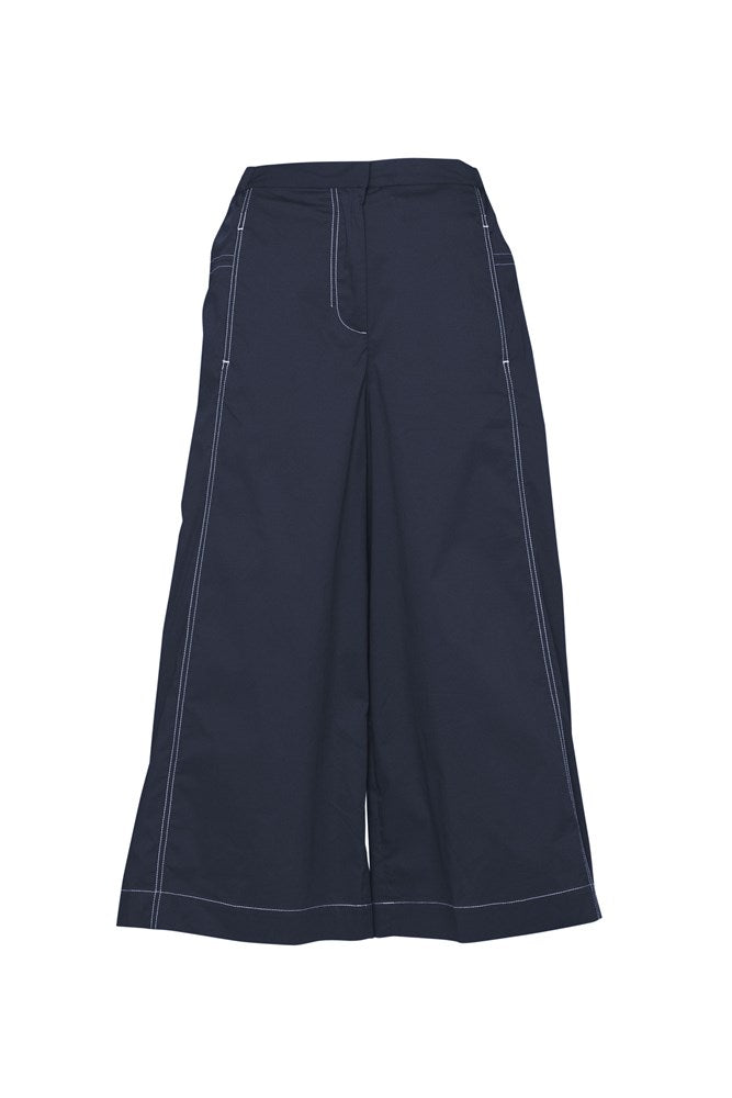 Crisp Cotton Stretch Wide Leg Cropped Pant Montenegro Sea/Wht