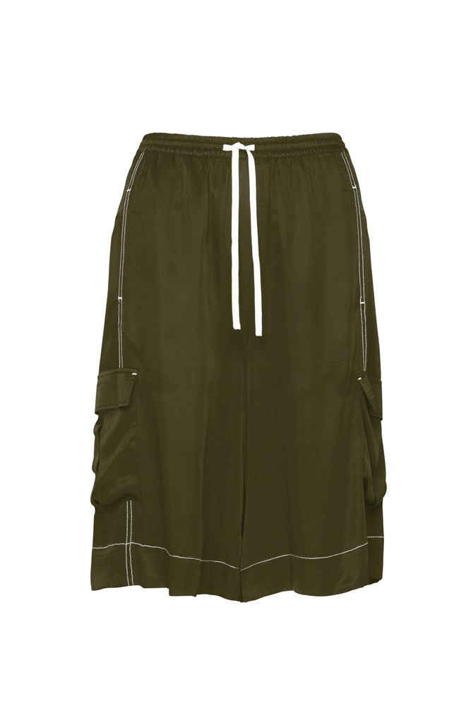 Twill Viscose Relaxed Fit Cargo Short Tinos Olive/Wht