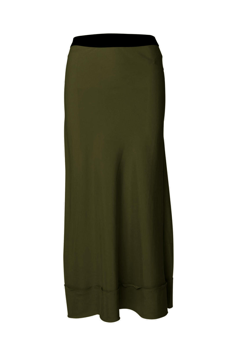 Luxe Stretch Cupro Relaxed Skirt Maia Olive