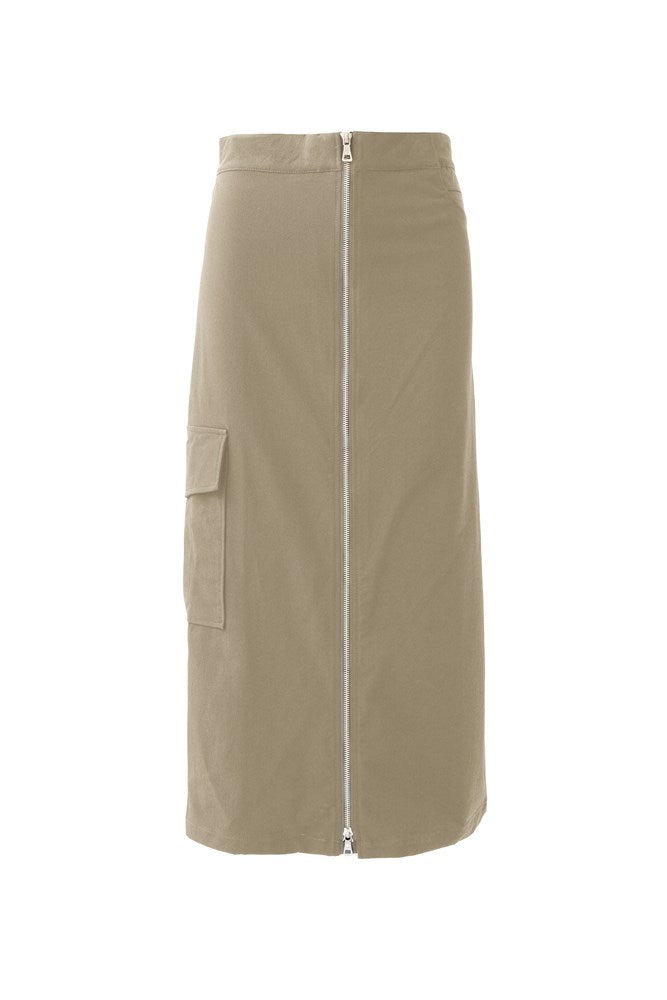 Stretch Twill Cargo Pocket Zip Front Maxi Skirt Madrid Sand