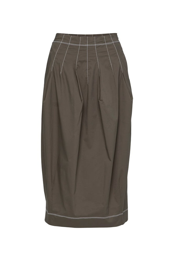 Crisp Cotton Stretch Bubble Midi Skirt Belem Moss