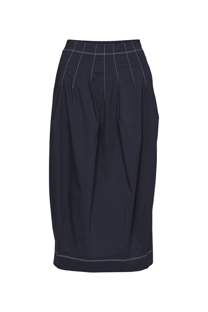 Crisp Cotton Stretch Bubble Midi Skirt Belem Sea