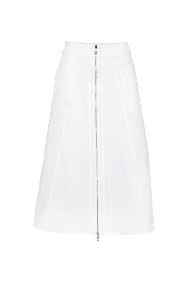Stetch Twill A.Line Zip Front Skirt Elba White