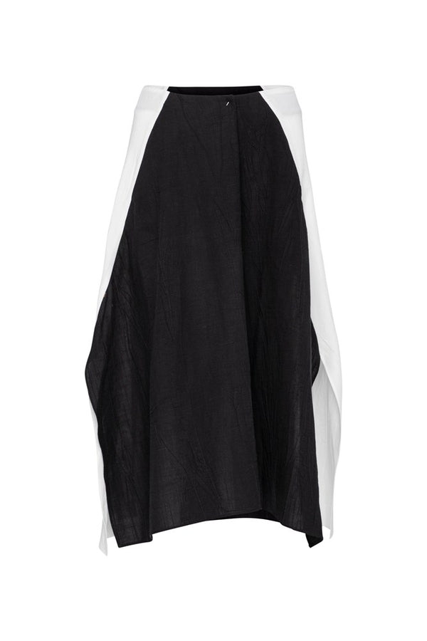 Linen Blend Split Sides MIdi Skirt Sicily Blk/Wht