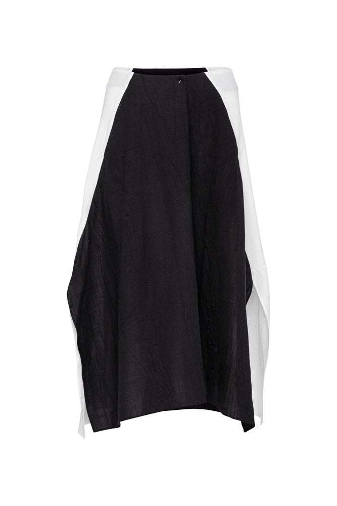 Linen Blend Split Sides MIdi Skirt Sicily Blk/Wht