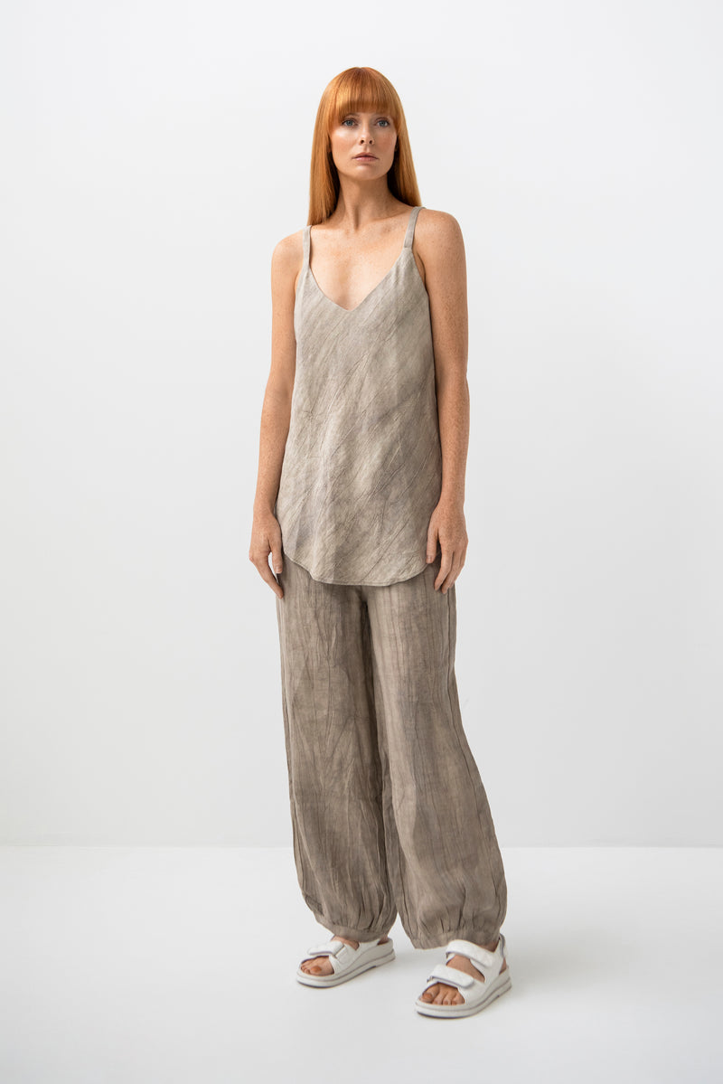 Linen Smock Drawstring Waist Harem Pant Remi Natural