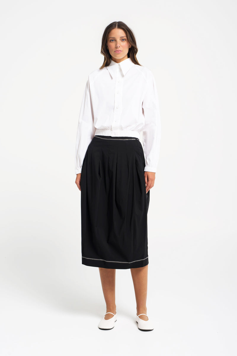 Cotton Stretch Bubble Midi Skirt Belem Black