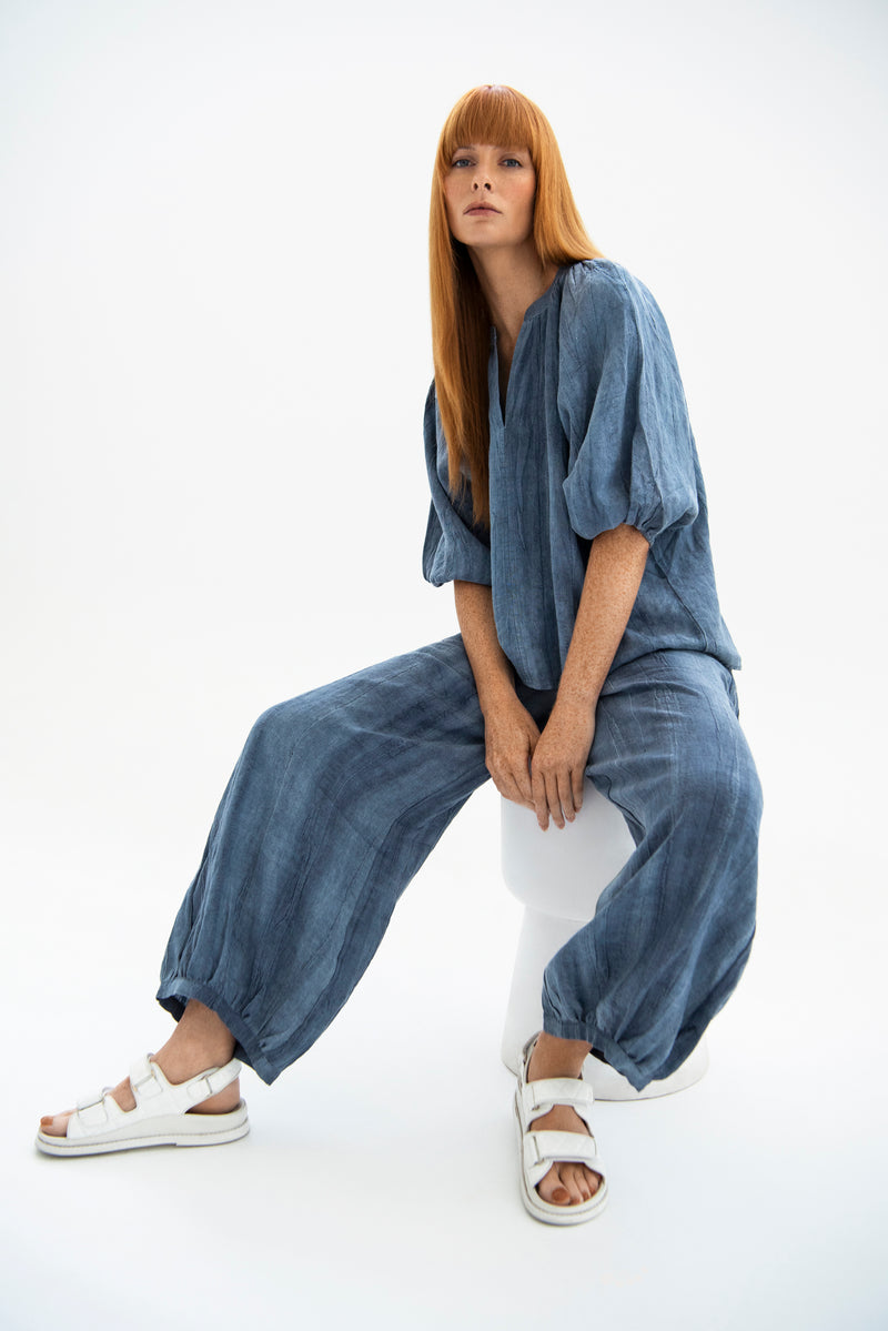 Linen Relaxed Fit Top Telc Blu