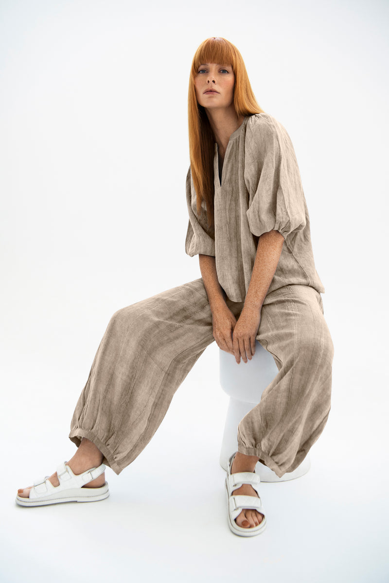 Linen Smock Drawstring Waist Harem Pant Remi Natural