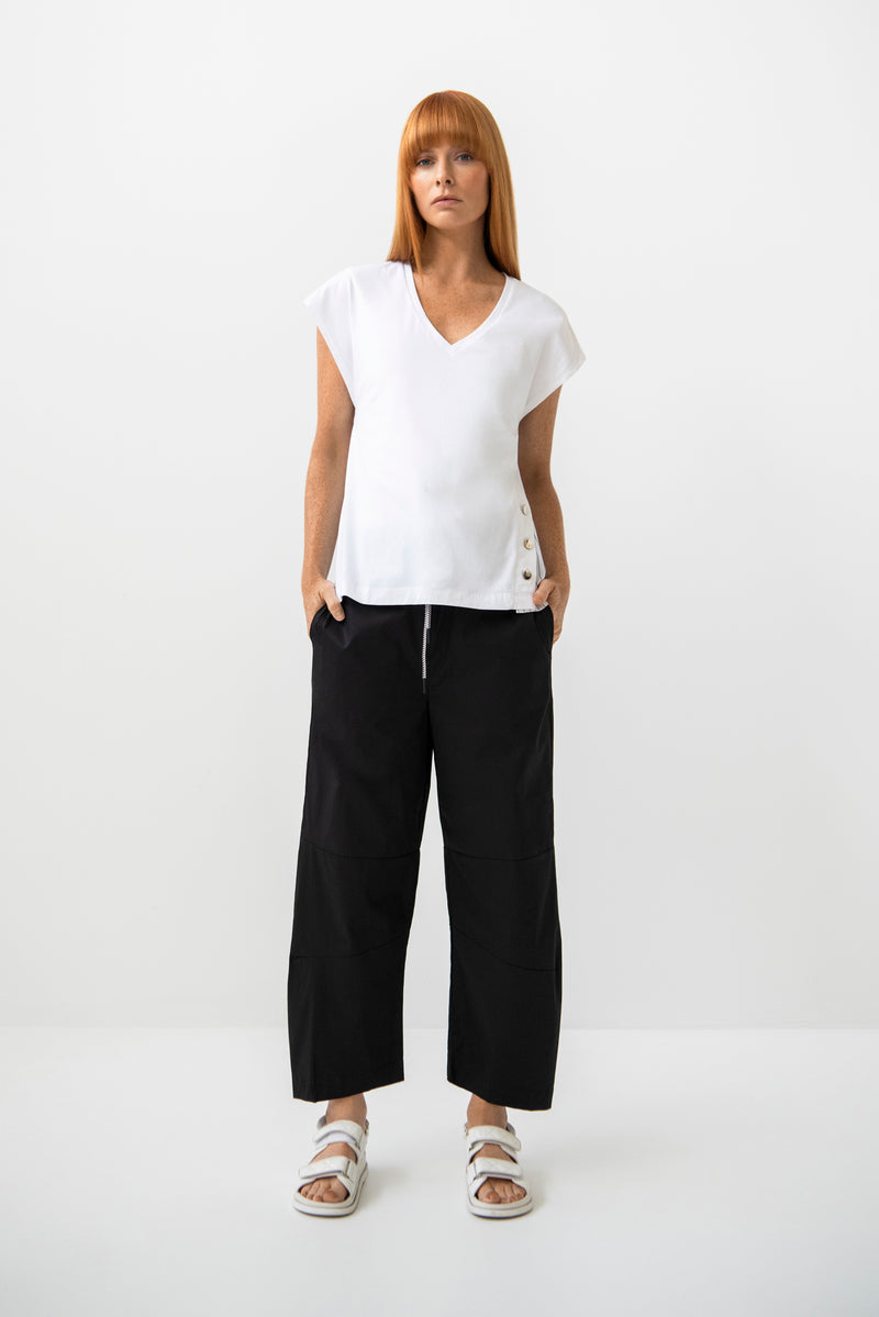 Stretch Cotton Barrel Leg Drawstring Waist Pant Ardeche Black