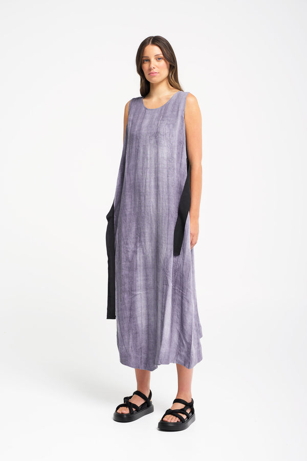 Linen U.Neck Tie Waist Midi Dress Liwa Urchin