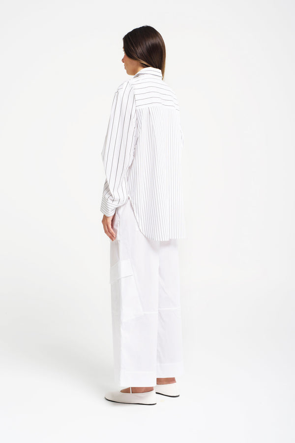 Stretch Cotton Cocoon Oversized Shirt Frias White Stripe