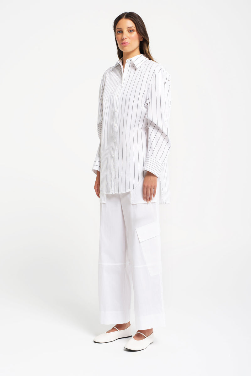 Cotton Stretch Cargo Pocket Wide Leg Pant Iles White