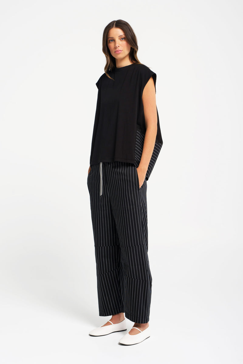 Pima Cotton & Airflow Stripe Back Hem Detail Tunic Otranto Black