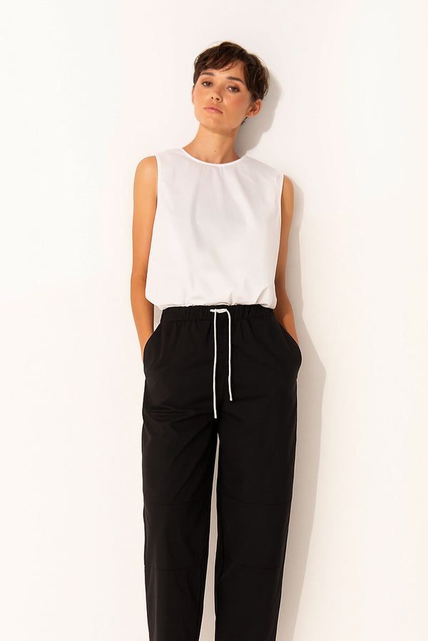 Crisp Cotton Stretch Sleeveless Bubble Hem Top Minorca White