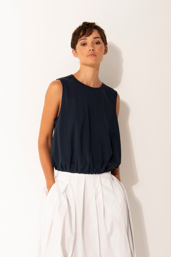 Tech Stretch Sleeveless Bubble Hem Top Minorca Sea