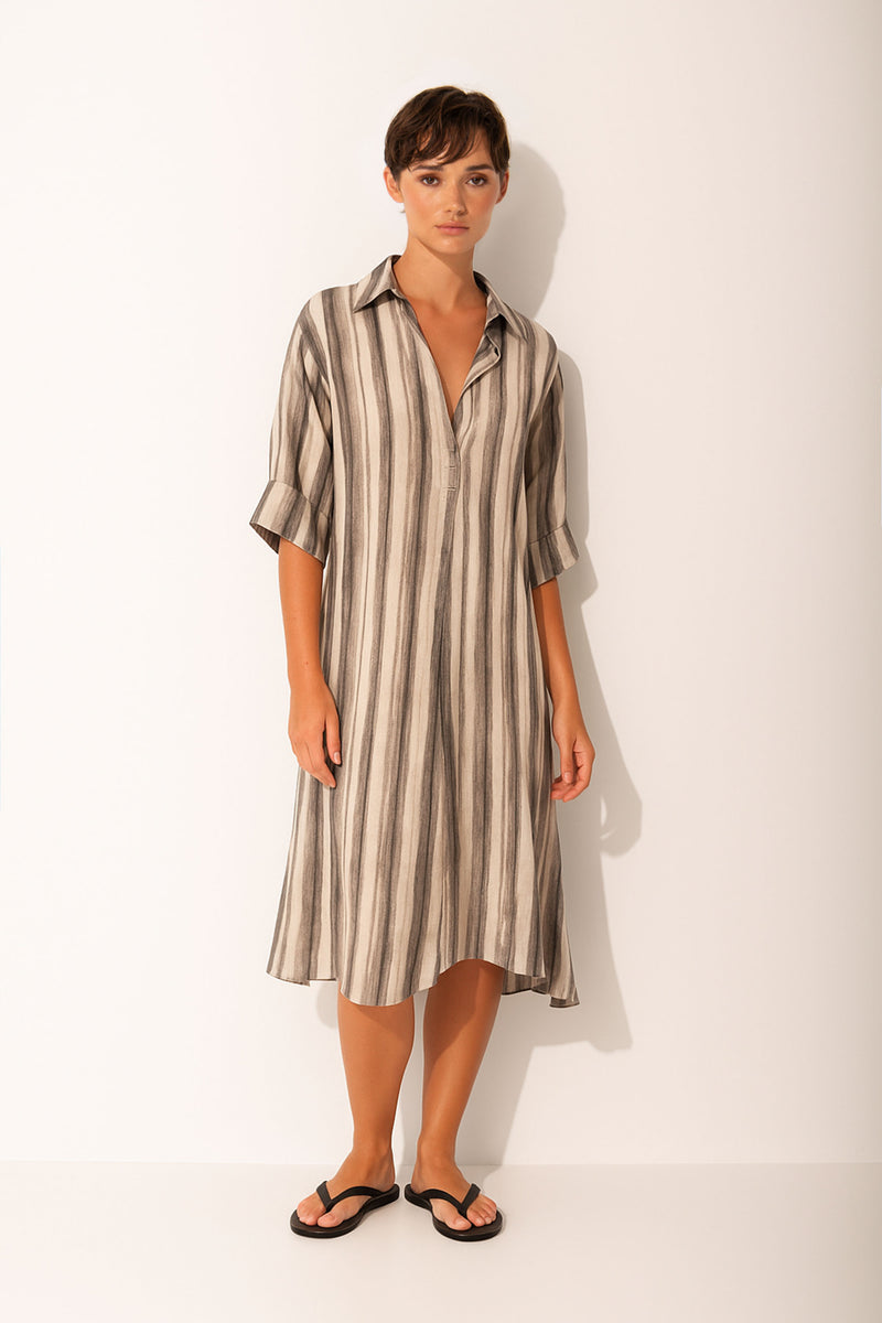 Breathable Airflow tech Poly Belted A.Line Shirt Dress Symi Basalt