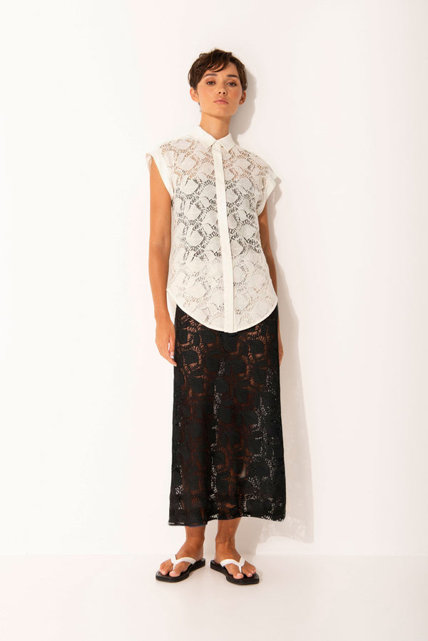 Luxe Lace Relaxed Fit Elastic Waist Skirt Maia Black