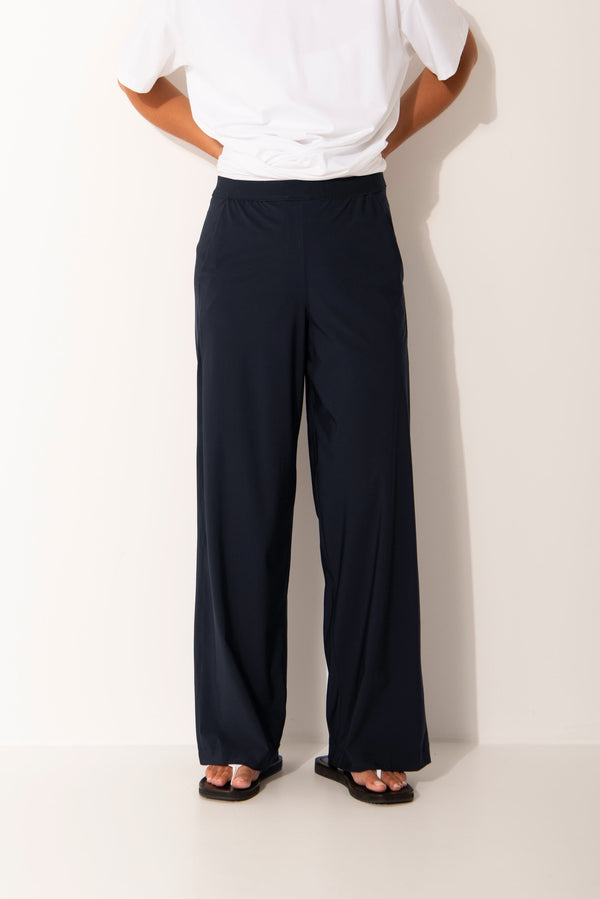 Tech Stretch Elastic Waist Relaxed Fit Wide Leg Long Pant Roatan Sea